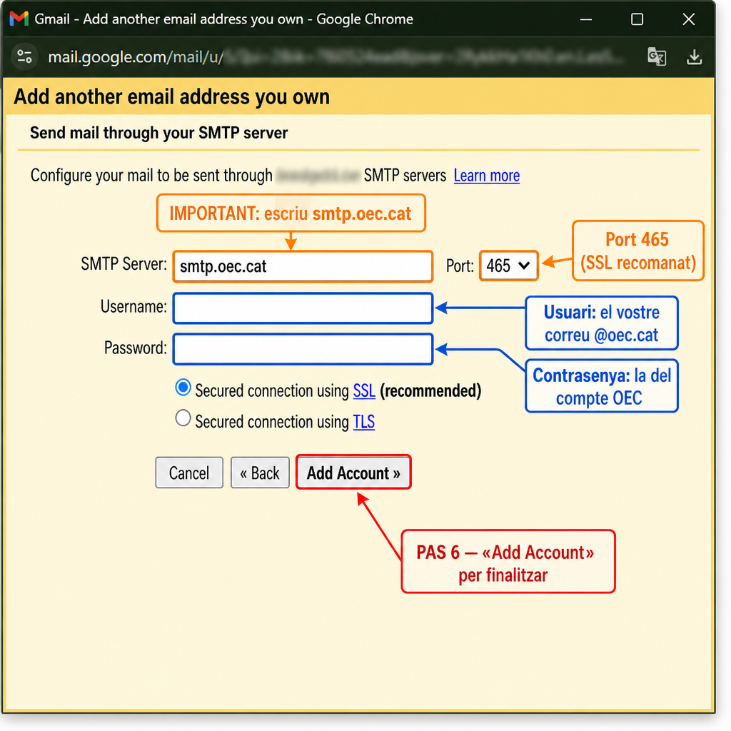 Pas 6: configuració SMTP OEC